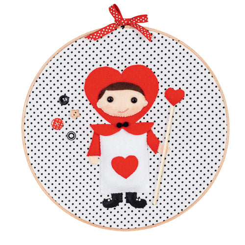 Flat shot of playing card solider appliqué hoop art