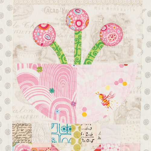 Closeup of appliqué pink flower