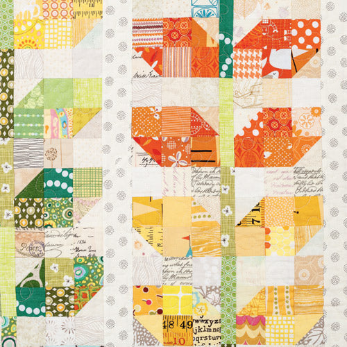 Closeup of yellow and orange patchwork leaves