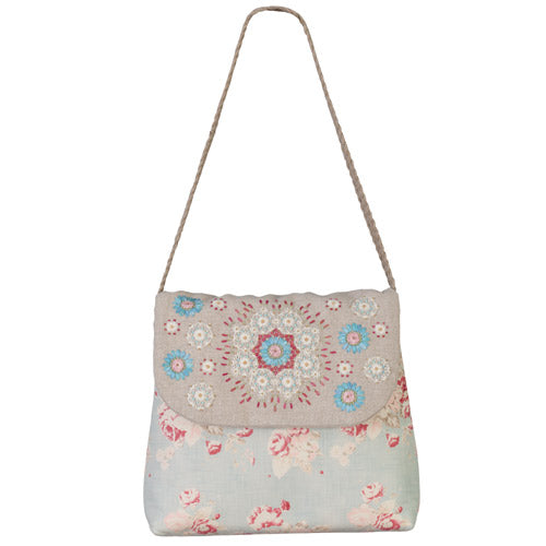 Flat shot of pretty embroidered flower bag