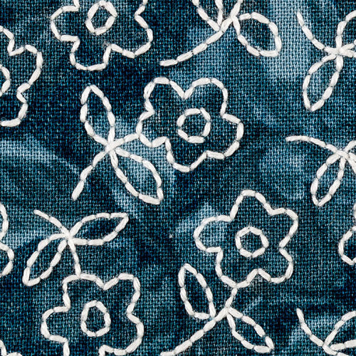 Detailed closeup of embroidered flower design