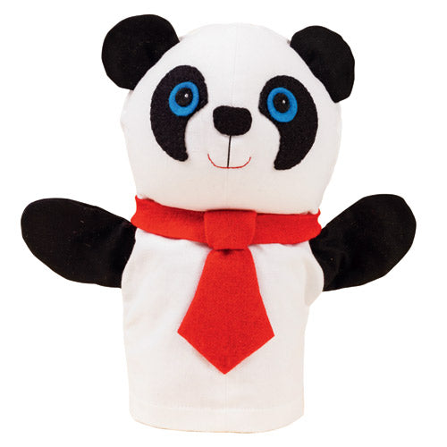 Flat shot of father panda puppet wearing tie