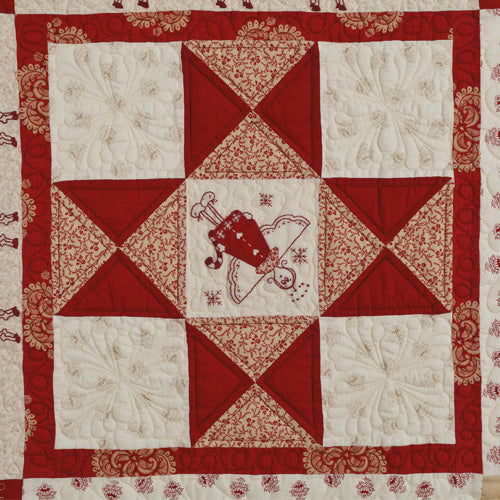 Closeup of star block from appliqué and embroiodered angel christmas quilt