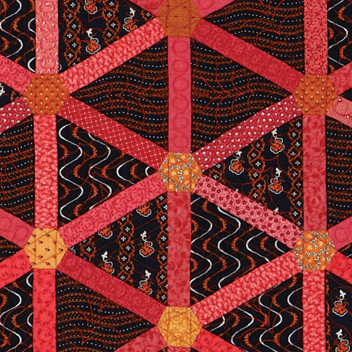 Closeup of hexagon design from triangle hexagon quilt
