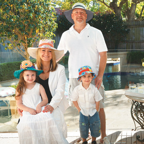 Styled shot of family wearing sunhats